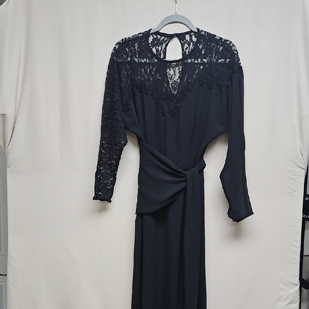 Casadei Black Lace Yoke Long-Sleeve Evening Gown
